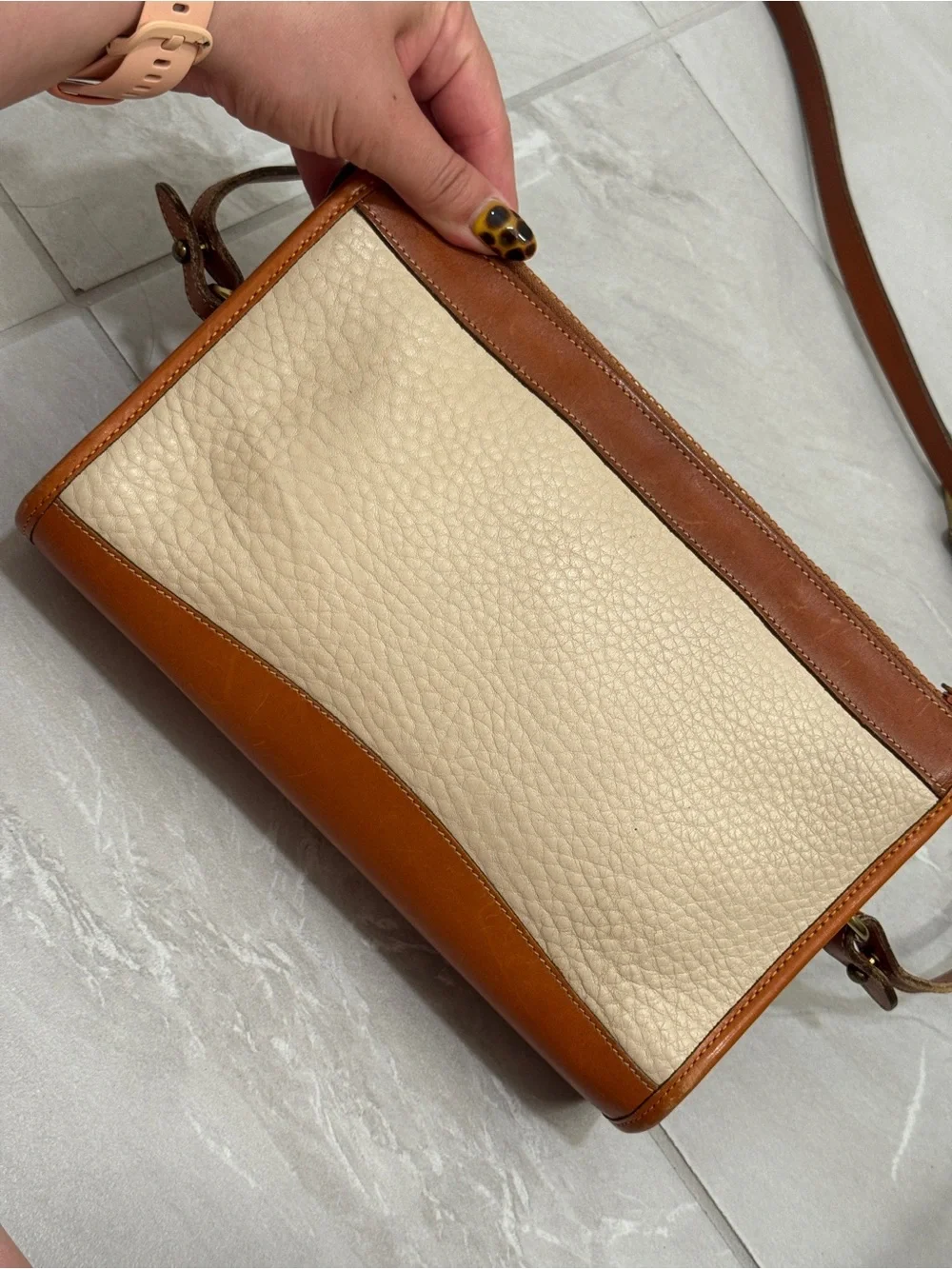 Dooney & Bourke Cream and Brown Leather Crossbody Shoulder Bag